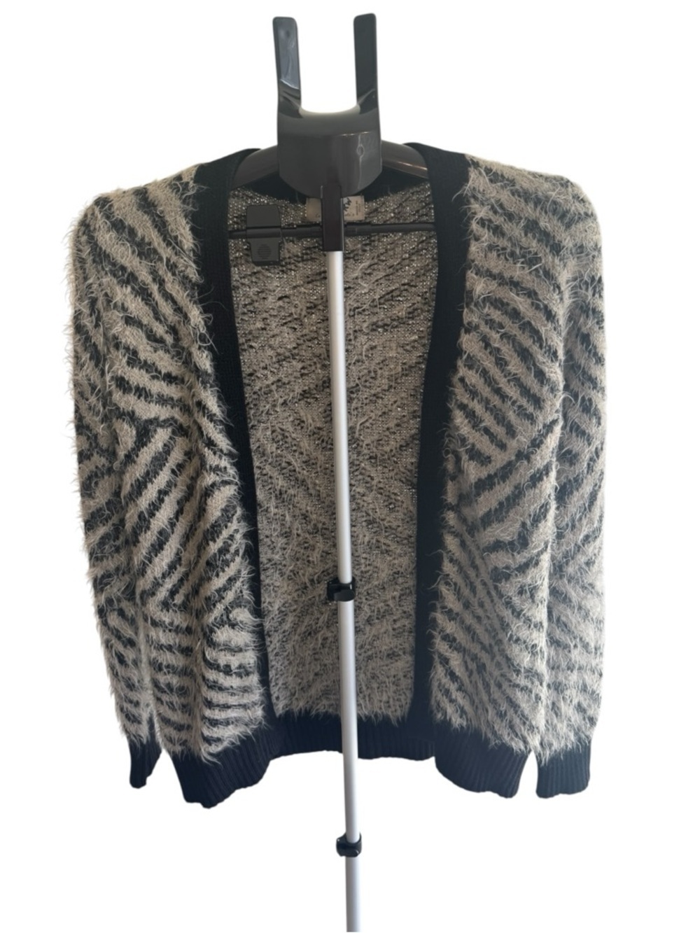 Lola "Made in Italy" fuzzy taupe and black striped cardigan size L